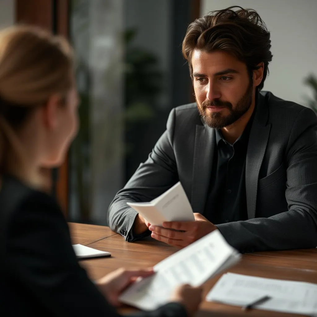 Person hiding business documents